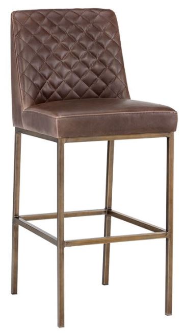 Brown Leather Bar Stool With Bronze, Quality Leather Bar Stools