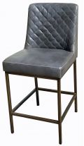 R-1370 Grey Leather Bar Counter Stool with Bronze Steel Frame
