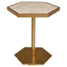 RN-957 White Marble Polished Gold Side Table