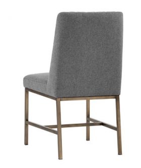 SR-102249 Leather Grey Dining Chair w/ Antique Brass