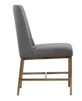 SR-102249 Leather Grey Dining Chair w/ Antique Brass